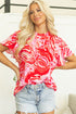 Artistic Muse Abstract Print Ruffle Cascade Mock Neck Blouse